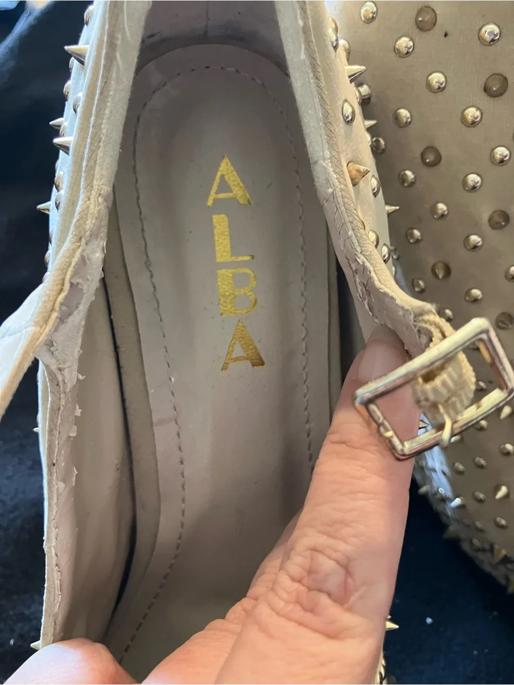 Alba Heel-less Platform Spiked Wedges 6.5 Suede Mary Jane